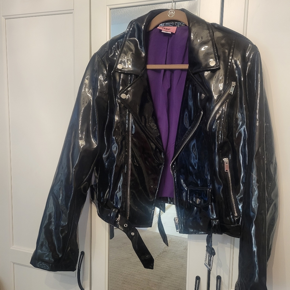 2x Vixen By Micheline Pitt Miss Kitty Vinyl Cropped Motorcycle Jacket